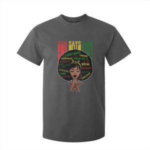 Proud Black African American T Shirt For Kid God Says I Am Black History Month Afro Girl TS11 Dark Heather Print Your Wear
