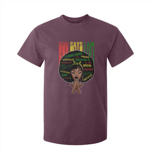 Proud Black African American T Shirt For Kid God Says I Am Black History Month Afro Girl TS11 Maroon Print Your Wear