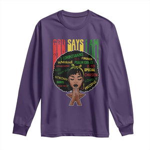 Proud Black African American Long Sleeve Shirt God Says I Am Black History Month Afro Girl TS11 Purple Print Your Wear