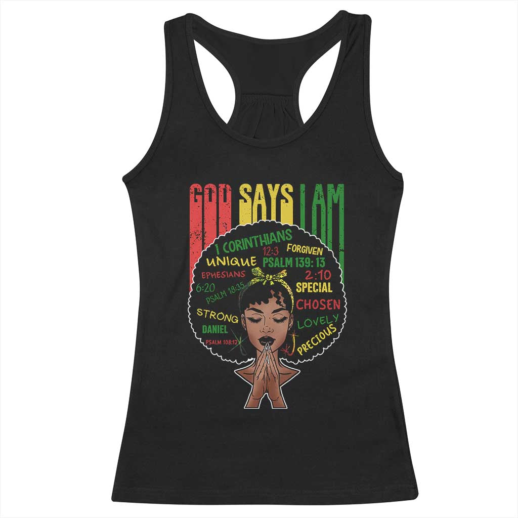 Proud Black African American Racerback Tank Top God Says I Am Black History Month Afro Girl TS11 Black Print Your Wear