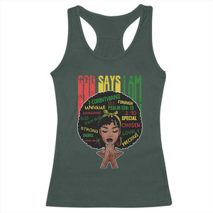 Proud Black African American Racerback Tank Top God Says I Am Black History Month Afro Girl TS11 Dark Forest Green Print Your Wear