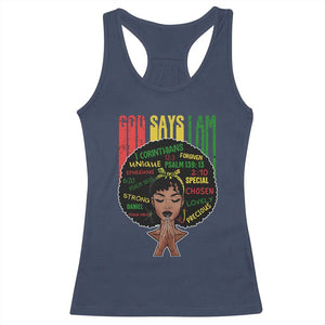 Proud Black African American Racerback Tank Top God Says I Am Black History Month Afro Girl TS11 Navy Print Your Wear