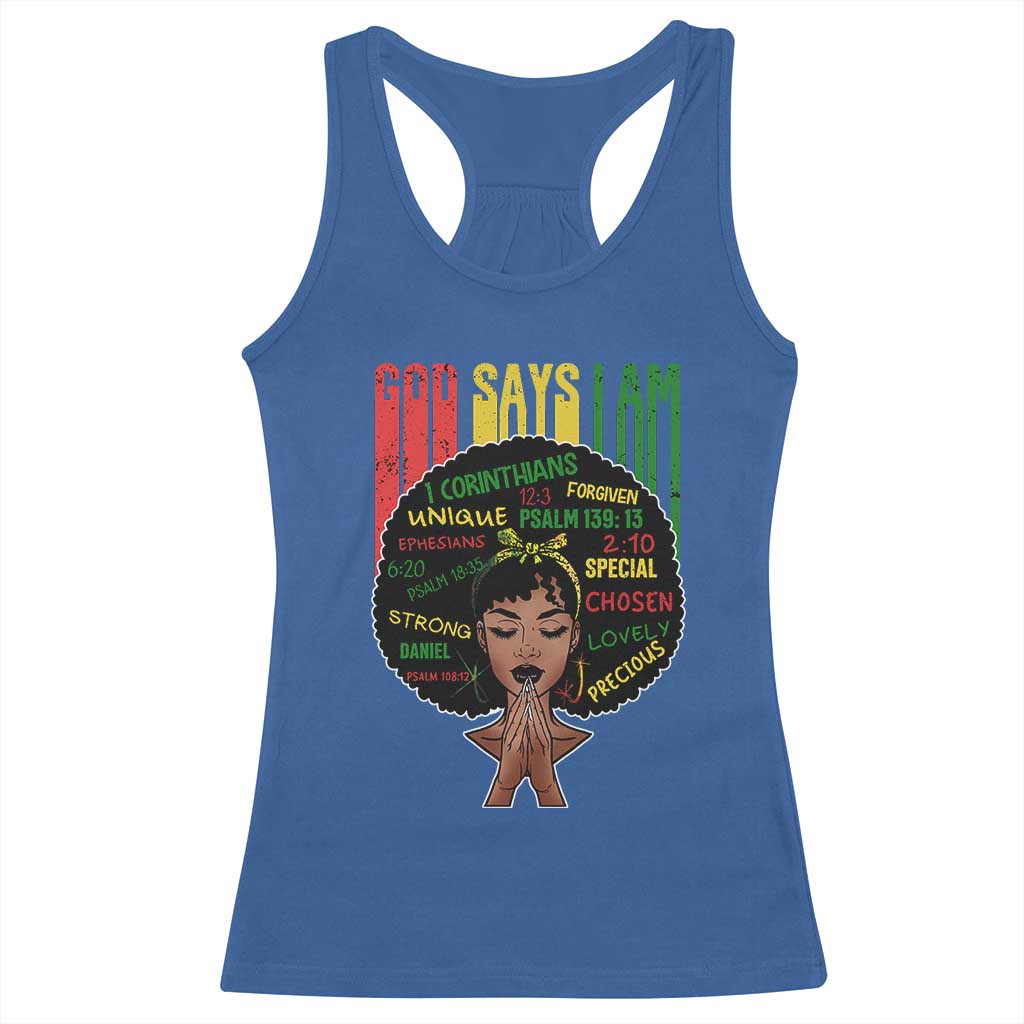 Proud Black African American Racerback Tank Top God Says I Am Black History Month Afro Girl TS11 Royal Blue Print Your Wear