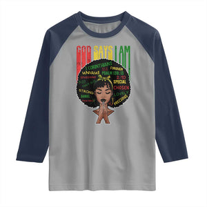 Proud Black African American Raglan Shirt God Says I Am Black History Month Afro Girl TS11 Sport Gray Navy Print Your Wear