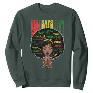 Proud Black African American Sweatshirt God Says I Am Black History Month Afro Girl TS11 Dark Forest Green Print Your Wear