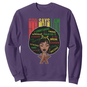 Proud Black African American Sweatshirt God Says I Am Black History Month Afro Girl TS11 Purple Print Your Wear