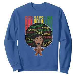 Proud Black African American Sweatshirt God Says I Am Black History Month Afro Girl TS11 Royal Blue Print Your Wear