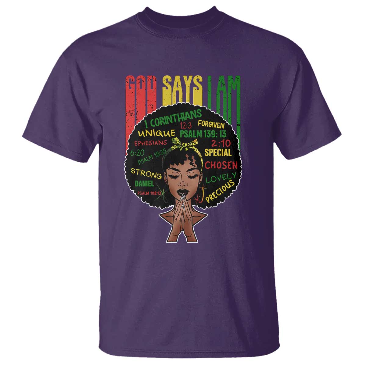 Proud Black African American T Shirt God Says I Am Black History Month Afro Girl TS11 Purple Print Your Wear