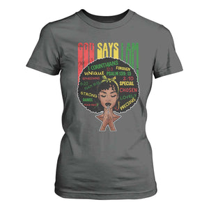 Proud Black African American T Shirt For Women God Says I Am Black History Month Afro Girl TS11 Dark Heather Print Your Wear