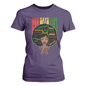 Proud Black African American T Shirt For Women God Says I Am Black History Month Afro Girl TS11 Purple Print Your Wear