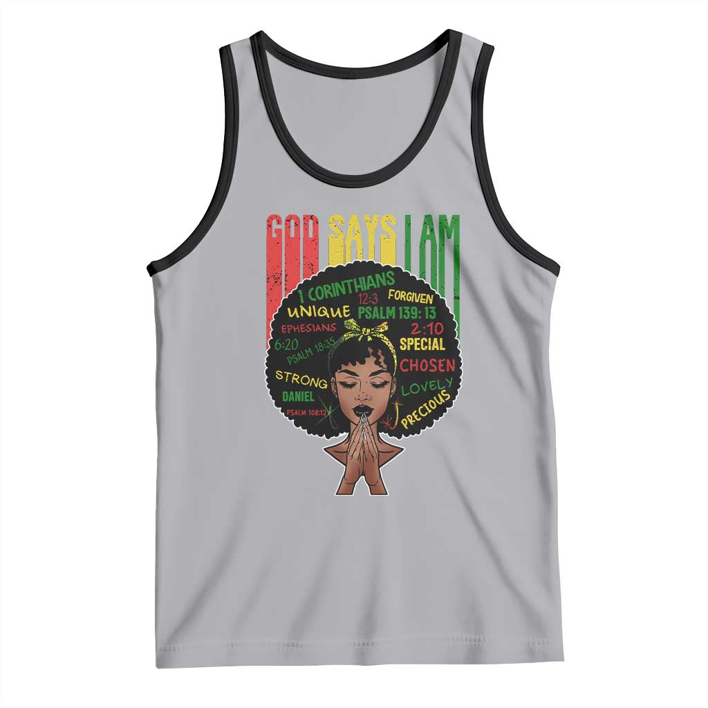 Proud Black African American Tank Top God Says I Am Black History Month Afro Girl TS11 Athletic Heather Black Print Your Wear