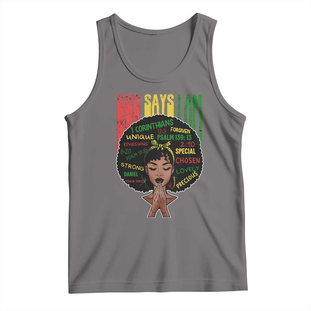 Proud Black African American Tank Top God Says I Am Black History Month Afro Girl TS11 Deep Heather Print Your Wear