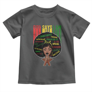 Proud Black African American Toddler T Shirt God Says I Am Black History Month Afro Girl TS11 Dark Heather Print Your Wear