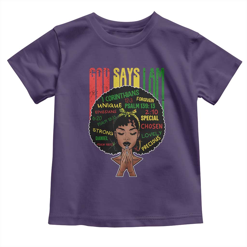 Proud Black African American Toddler T Shirt God Says I Am Black History Month Afro Girl TS11 Purple Print Your Wear