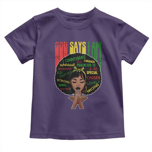 Proud Black African American Toddler T Shirt God Says I Am Black History Month Afro Girl TS11 Purple Print Your Wear