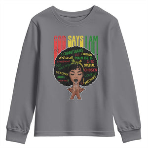 Proud Black African American Youth Sweatshirt God Says I Am Black History Month Afro Girl TS11 Charcoal Print Your Wear