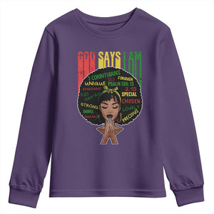 Proud Black African American Youth Sweatshirt God Says I Am Black History Month Afro Girl TS11 Purple Print Your Wear