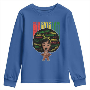 Proud Black African American Youth Sweatshirt God Says I Am Black History Month Afro Girl TS11 Royal Blue Print Your Wear