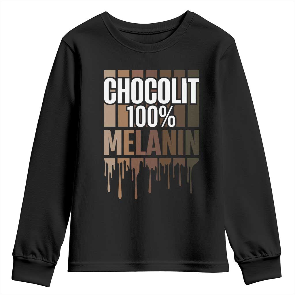 Funny Chocolit 100% Youth Sweatshirt African American Melanin Black Pride TS11 Black Print Your Wear