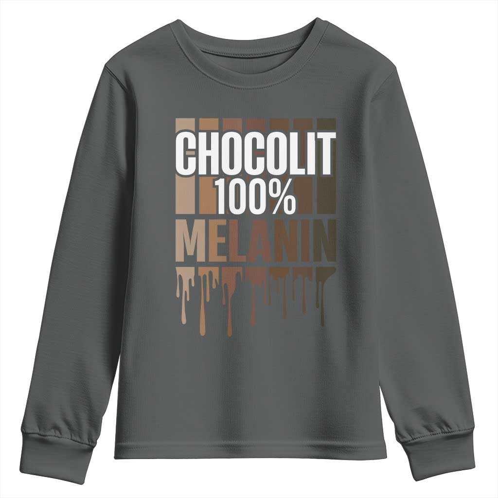 Funny Chocolit 100% Youth Sweatshirt African American Melanin Black Pride TS11 Dark Heather Print Your Wear