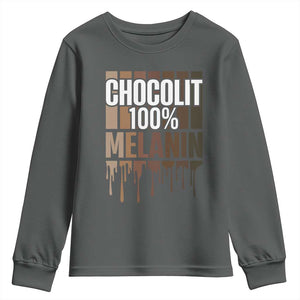 Funny Chocolit 100% Youth Sweatshirt African American Melanin Black Pride TS11 Dark Heather Print Your Wear