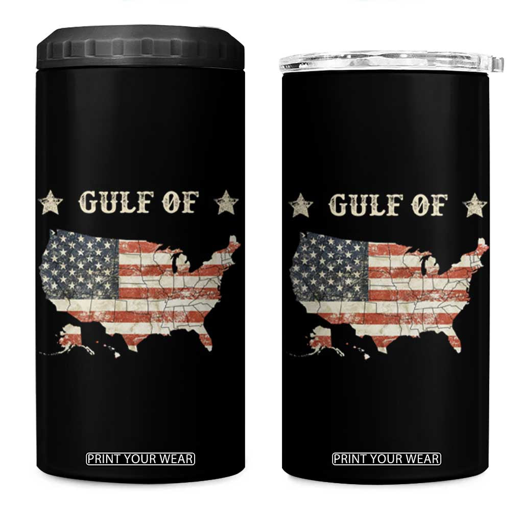 Trump 2025 Gulf Of USA American Flag 4 in 1 Can Cooler Tumbler TS11 One Size: 16 oz Black Print Your Wear
