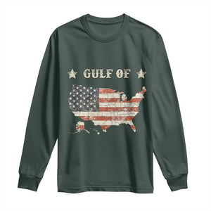 Trump 2025 Gulf Of USA American Flag Long Sleeve Shirt TS11 Dark Forest Green Print Your Wear