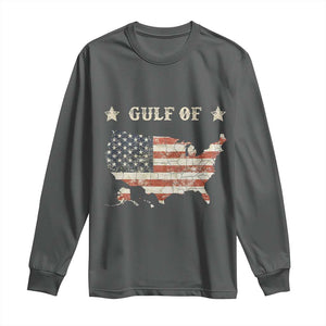 Trump 2025 Gulf Of USA American Flag Long Sleeve Shirt TS11 Dark Heather Print Your Wear
