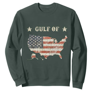 Trump 2025 Gulf Of USA American Flag Sweatshirt TS11 Dark Forest Green Print Your Wear