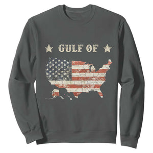 Trump 2025 Gulf Of USA American Flag Sweatshirt TS11 Dark Heather Print Your Wear
