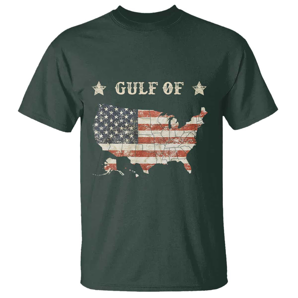 Trump 2025 Gulf Of USA American Flag T Shirt TS11 Dark Forest Green Print Your Wear
