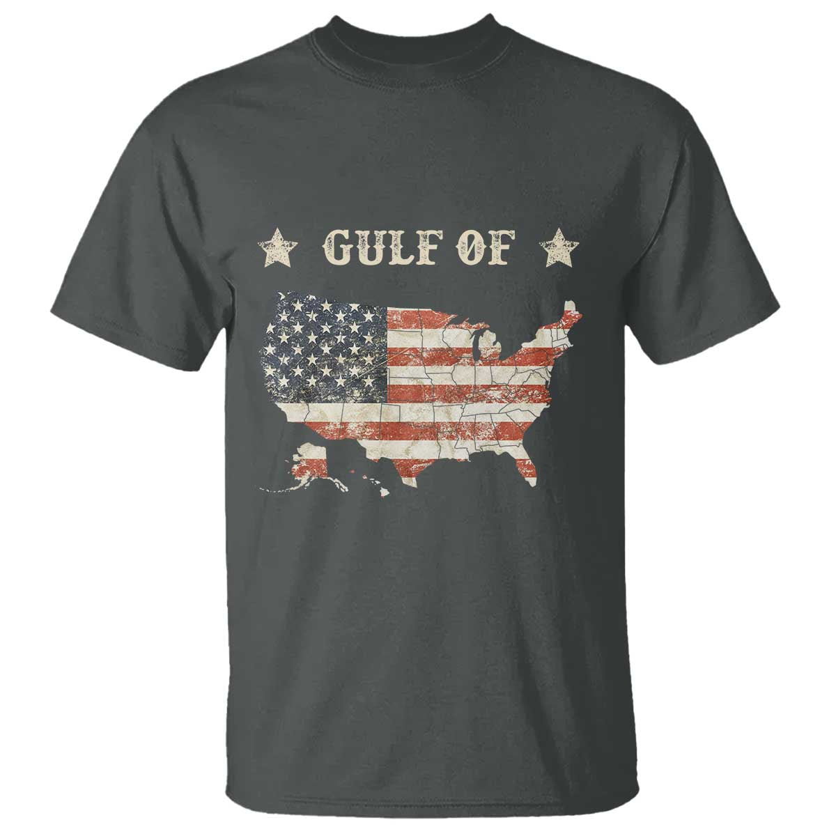 Trump 2025 Gulf Of USA American Flag T Shirt TS11 Dark Heather Print Your Wear