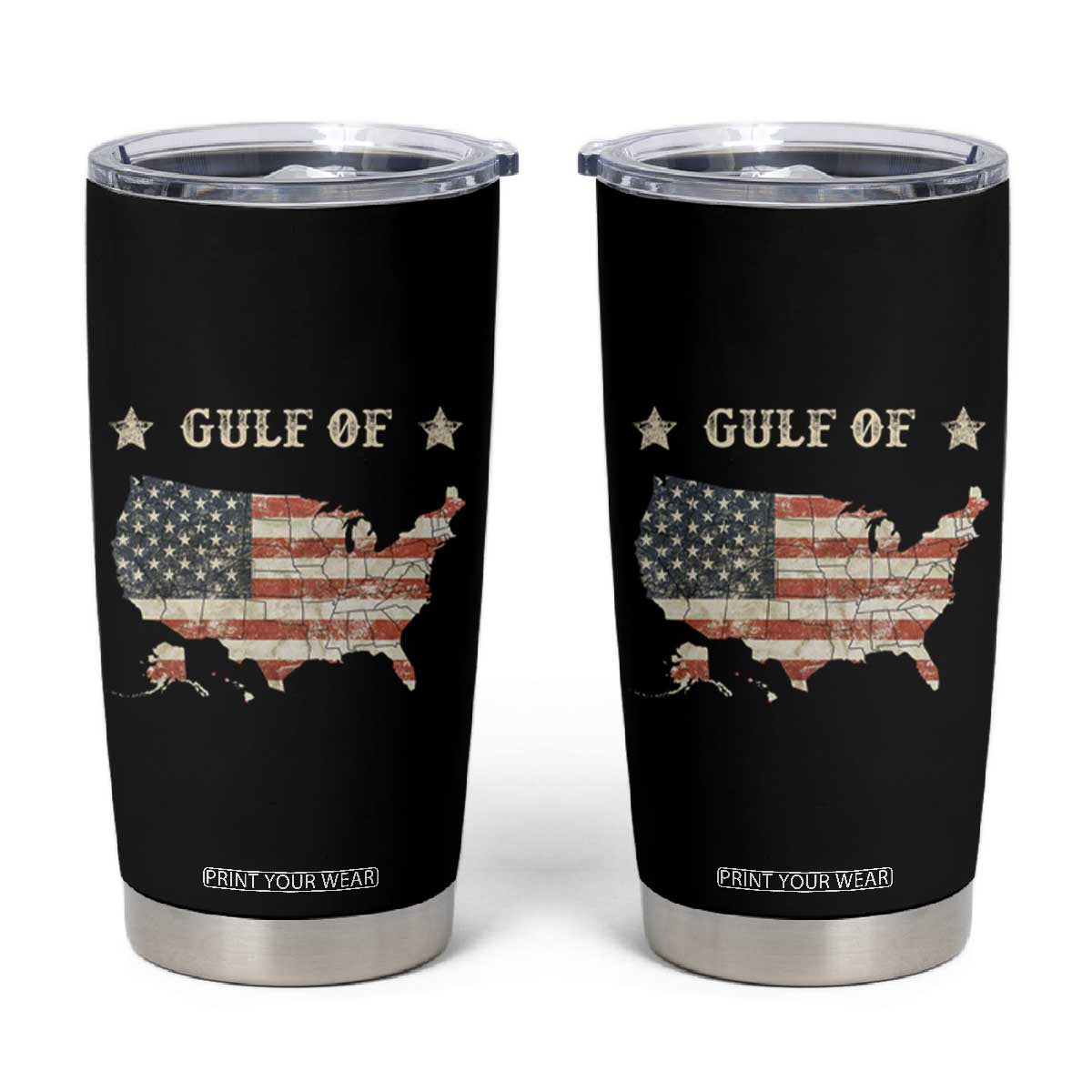Trump 2025 Gulf Of USA American Flag Tumbler Cup TS11 Black Print Your Wear