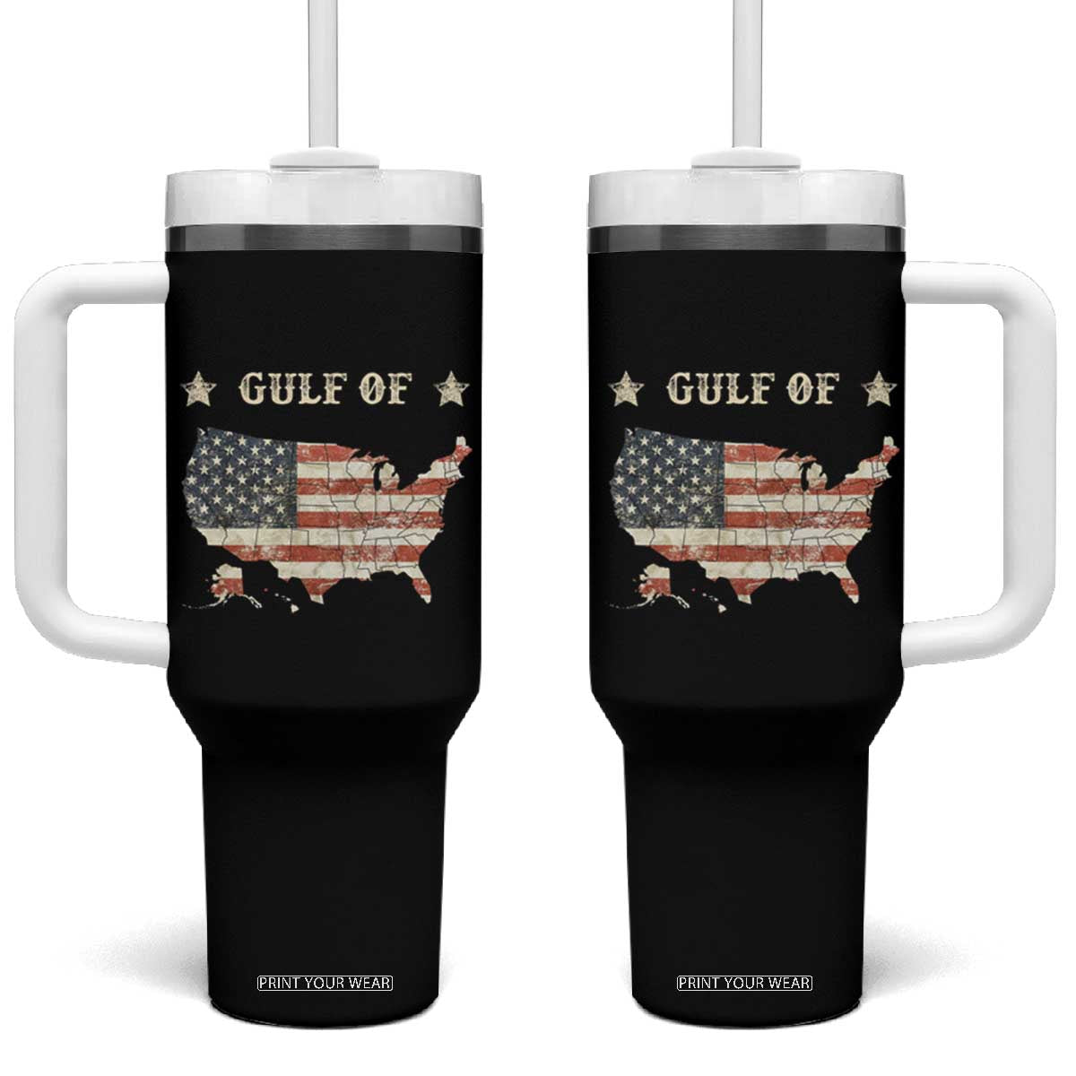 Trump 2025 Gulf Of USA American Flag Tumbler With Handle TS11 One Size: 40 oz Black Print Your Wear