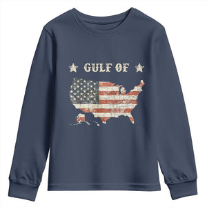 Trump 2025 Gulf Of USA American Flag Youth Sweatshirt TS11 Navy Print Your Wear
