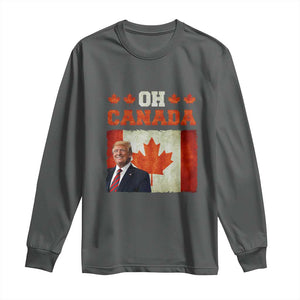 Funny Trump 2025 Oh Canada Long Sleeve Shirt Vintage Canadian Flag TS11 Dark Heather Print Your Wear