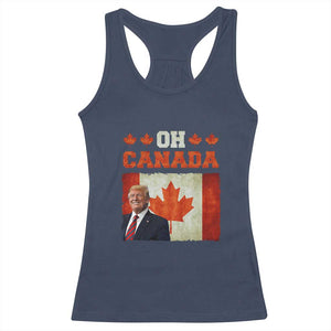 Funny Trump 2025 Oh Canada Racerback Tank Top Vintage Canadian Flag TS11 Navy Print Your Wear