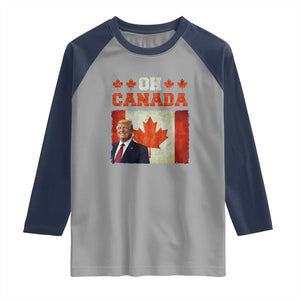 Funny Trump 2025 Oh Canada Raglan Shirt Vintage Canadian Flag TS11 Sport Gray Navy Print Your Wear