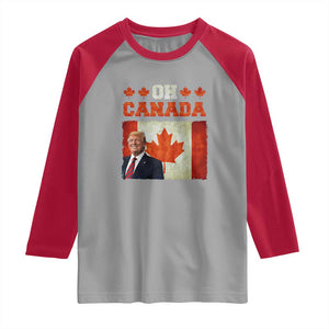 Funny Trump 2025 Oh Canada Raglan Shirt Vintage Canadian Flag TS11 Sport Gray Red Print Your Wear