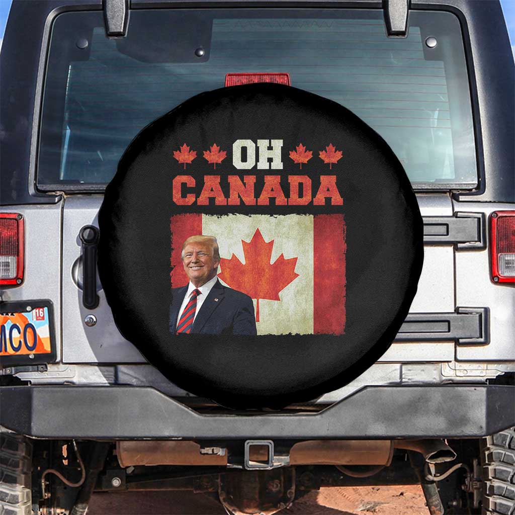 Funny Trump 2025 Oh Canada Spare Tire Cover Vintage Canadian Flag TS11 No hole Black Print Your Wear
