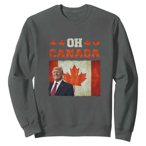 Funny Trump 2025 Oh Canada Sweatshirt Vintage Canadian Flag TS11 Dark Heather Print Your Wear