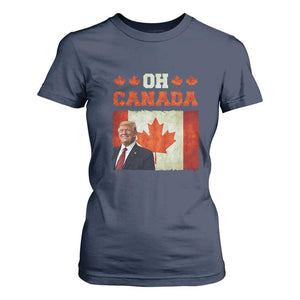 Funny Trump 2025 Oh Canada T Shirt For Women Vintage Canadian Flag TS11 Navy Print Your Wear