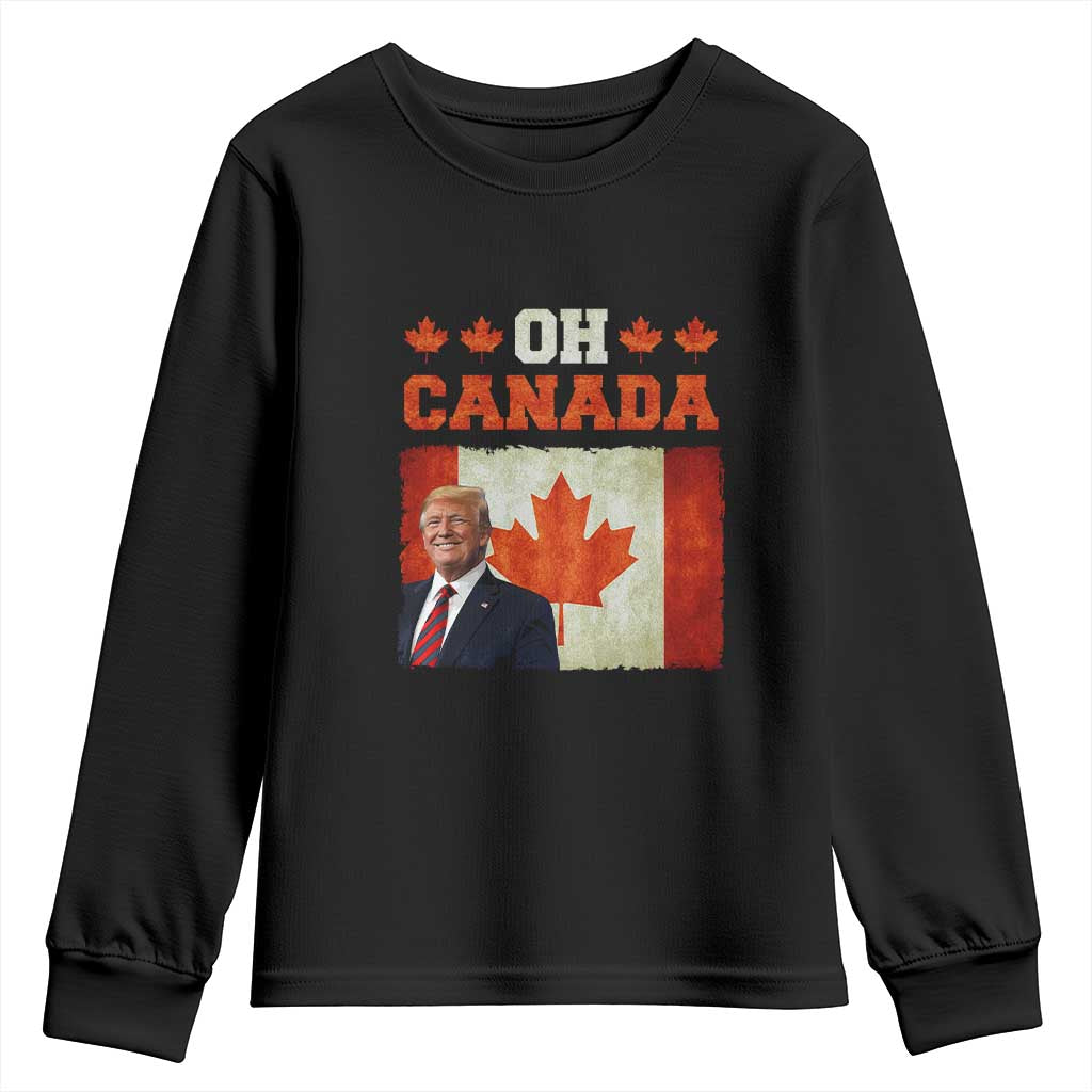 Funny Trump 2025 Oh Canada Youth Sweatshirt Vintage Canadian Flag TS11 Black Print Your Wear
