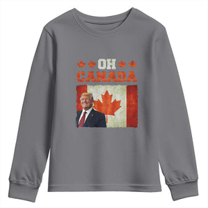 Funny Trump 2025 Oh Canada Youth Sweatshirt Vintage Canadian Flag TS11 Charcoal Print Your Wear