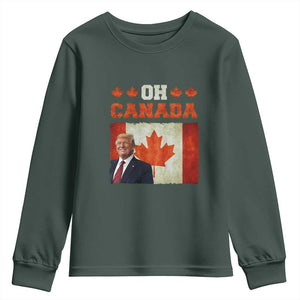 Funny Trump 2025 Oh Canada Youth Sweatshirt Vintage Canadian Flag TS11 Dark Forest Green Print Your Wear