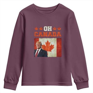 Funny Trump 2025 Oh Canada Youth Sweatshirt Vintage Canadian Flag TS11 Maroon Print Your Wear