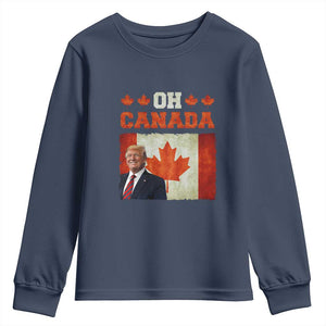 Funny Trump 2025 Oh Canada Youth Sweatshirt Vintage Canadian Flag TS11 Navy Print Your Wear