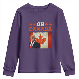 Funny Trump 2025 Oh Canada Youth Sweatshirt Vintage Canadian Flag TS11 Purple Print Your Wear