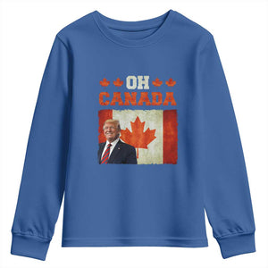 Funny Trump 2025 Oh Canada Youth Sweatshirt Vintage Canadian Flag TS11 Royal Blue Print Your Wear