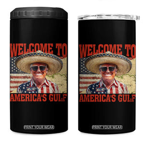 Funny Trump 2025 Welcome To America's Gulf 4 in 1 Can Cooler Tumbler Vintage American Flag Sombrero Hat TS11 One Size: 16 oz Black Print Your Wear